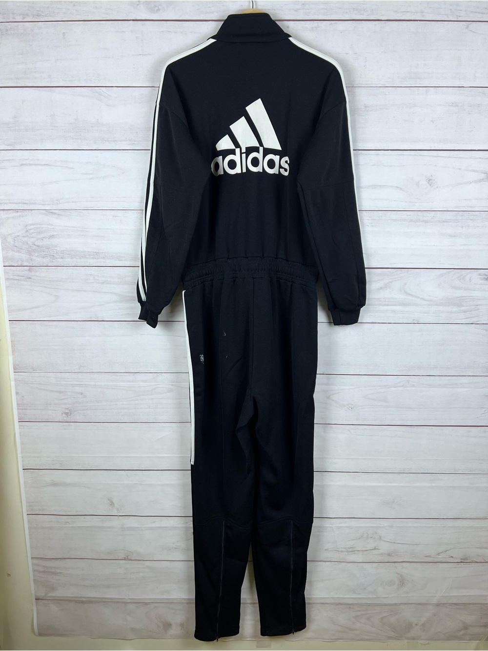Adidas Men’s Medium One Piece Flight Suit Jumpsuit Boiler Black White